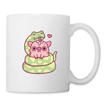 Serpent mignon enroulé autour d’un cochon anxieux - Mug blanc - blanc - Droite