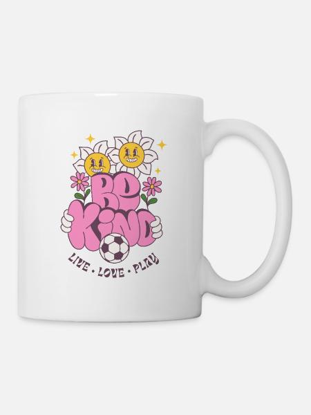 Be Kind – Fußball & Blumen Retro Look - Tasse - Weiß