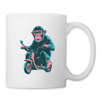 Cool monkey on a retro scooter - Mug - white - Right