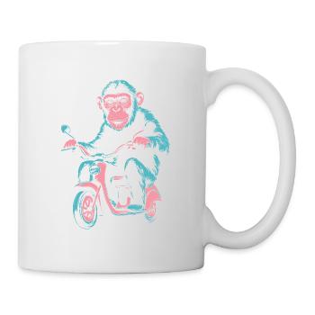 Monkey on the Scooter – Retro Street Style - Mug - white - Right