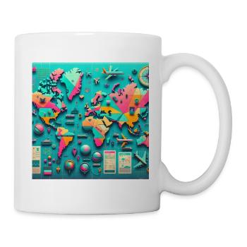Carte du monde futuriste avec icônes de voyage - Mug blanc - blanc - Droite