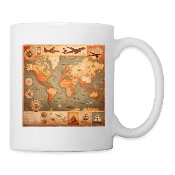 Carte du monde vintage avec des motifs de voyage - Mug blanc - blanc - Droite