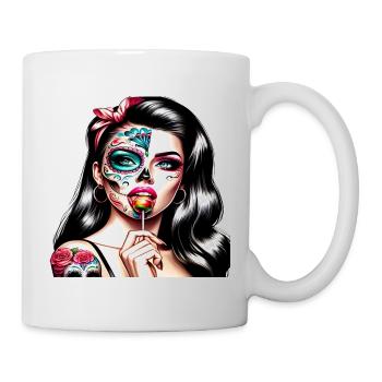 Kunstvolle Sugar Skull Frau mit Retro-Vibe - Tasse - Weiß - Rechts