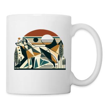 Geometrischer Wolf in Naturkulisse - Tasse - Weiß - Rechts
