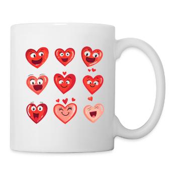 Herzen Lustige Gesichter Valentinstag Geschenk - Tasse - Weiß - Rechts