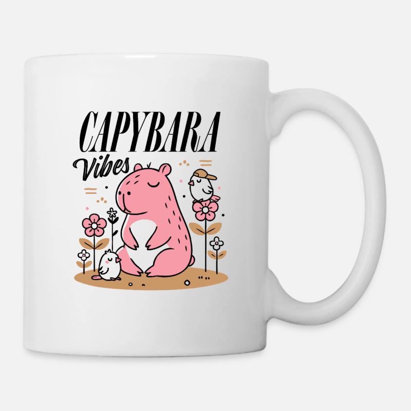 Capybara détendu avec des amis - Mug blanc - blanc