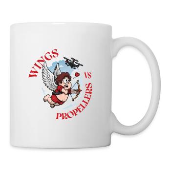 Flügel gegen Propeller, Amor gegen Drohne, Valentinstag - Tasse - Weiß - Rechts