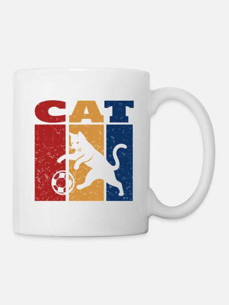 Chat jouant au football design rétro - Mug blanc - blanc