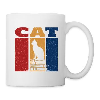 Katze auf Büchern Retro-Design - Tasse - Weiß - Rechts