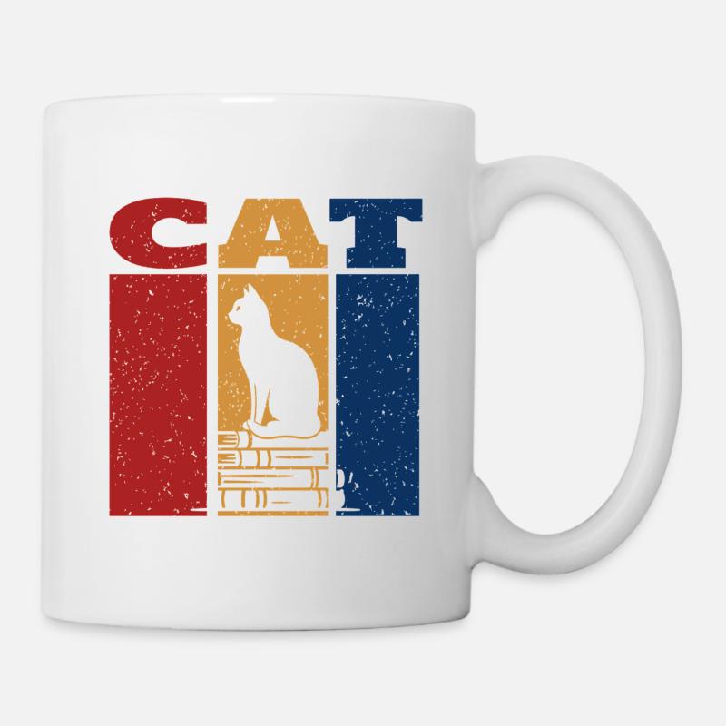 Chat Sur Livres Design Rétro - Mug blanc - blanc