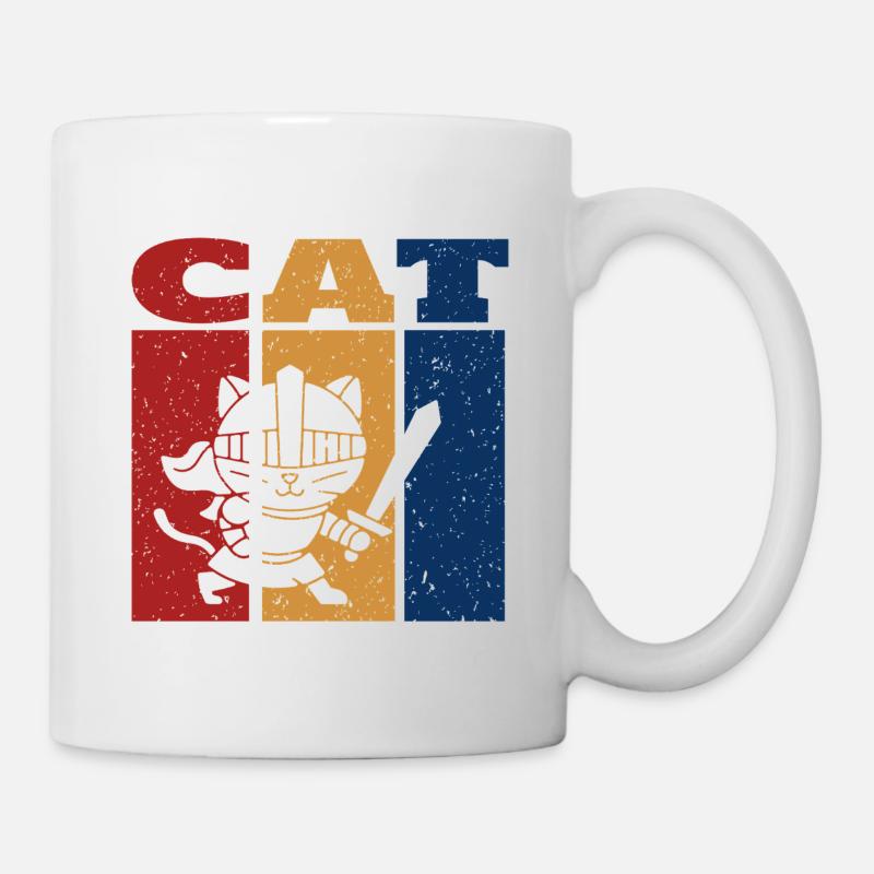 Ritter Katze Retro Design - Tasse - Weiß