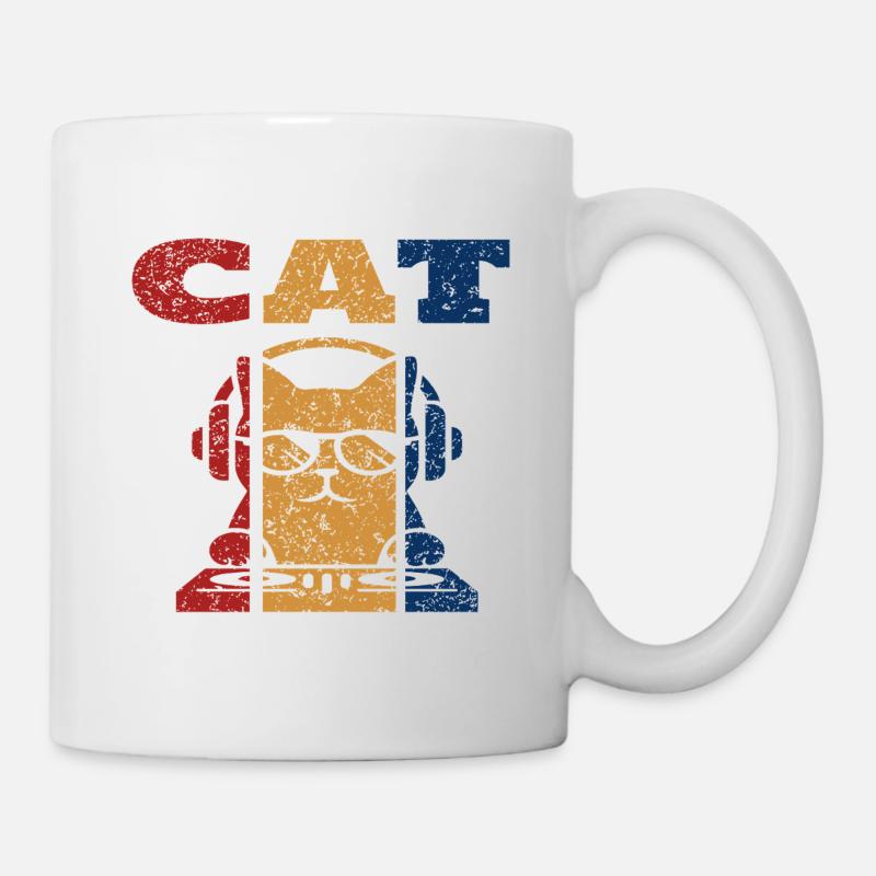 DJ Cat Design rétro - Mug blanc - blanc