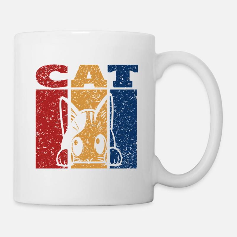 Design rétro de chat Peeking - Mug blanc - blanc