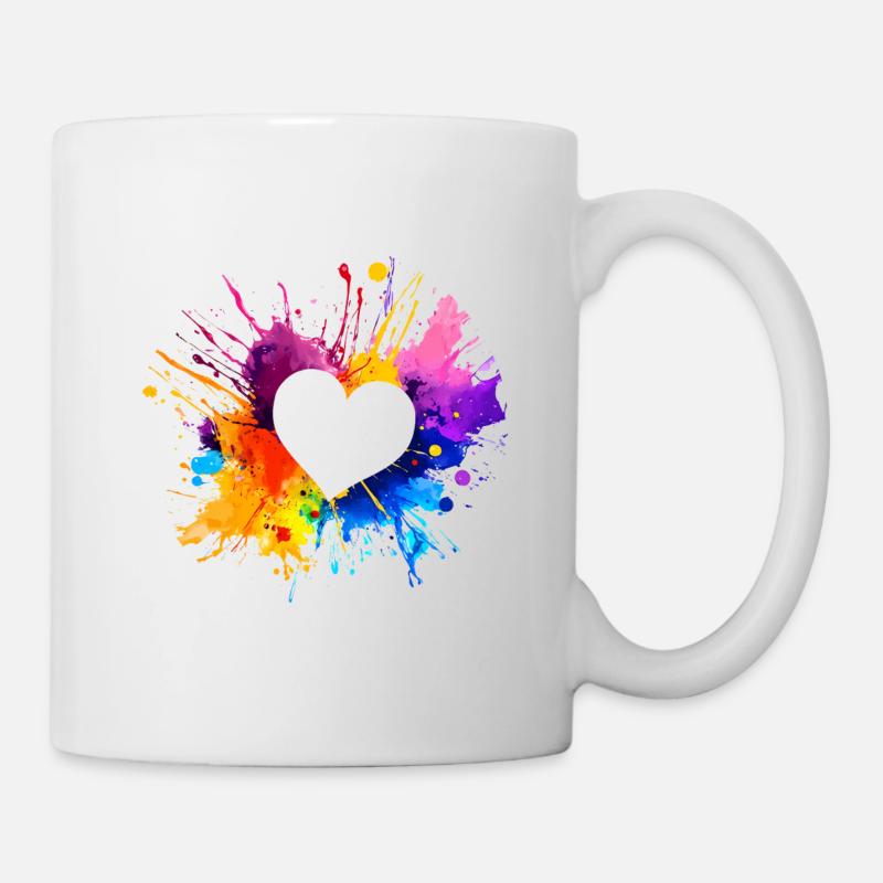 Buntes Herz Valentinstag Geschenk - Tasse - Weiß