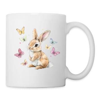 Süßer Ostern Hase Kaninchen Schmetterlinge - Tasse - Weiß - Rechts