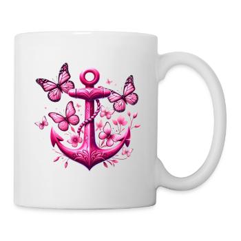 Rosa Anker mit Schmetterlingen - Tasse - Weiß - Rechts