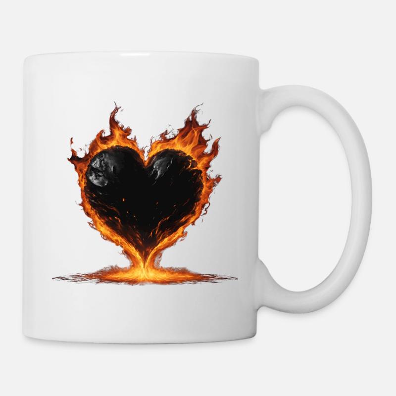 Schwarzes brennendes Herz - Tasse - Weiß