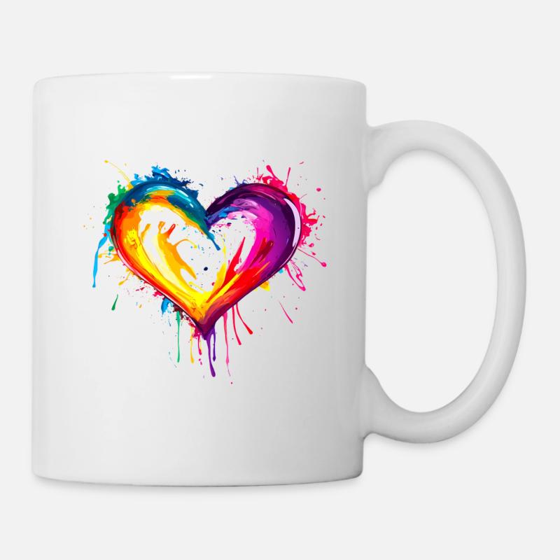 Regenbogen Herz - Tasse - Weiß