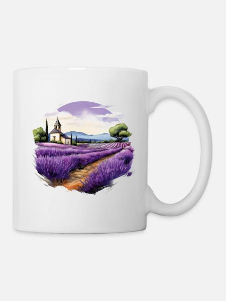 Landschaft mit Lavendel in Frankreich - Tasse - Weiß