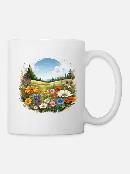 Bunte Blumenwiese im Sommer - Tasse - Weiß