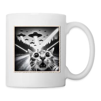 Lustige Katze Selfie mit UFO - Tasse - Weiß - Rechts