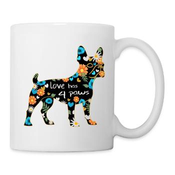 Boston Terrier Hund mit Blumen und Herzen - Tasse - Weiß - Rechts