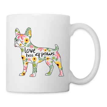 Boston Terrier Hund mit Blumen - Tasse - Weiß - Rechts