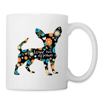 Chihuahua Hund mit Blumen und Herzen - Tasse - Weiß - Rechts