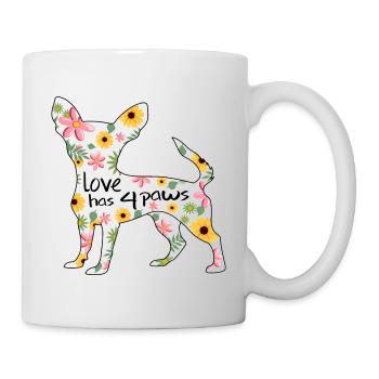 Chihuahua Hund mit Blumen - Tasse - Weiß - Rechts