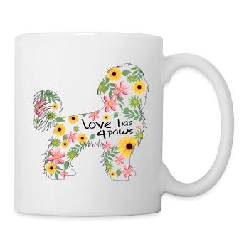 Malteser Hund mit Blumen und Herzen - Tasse - Weiß - Rechts