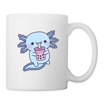 Süßer blauer Axolotl trinkt Taro Boba Milchtee - Tasse - Weiß - Rechts