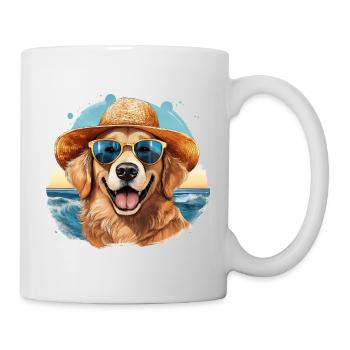 Joyeux golden retriever sur la plage - Mug blanc - blanc - Droite