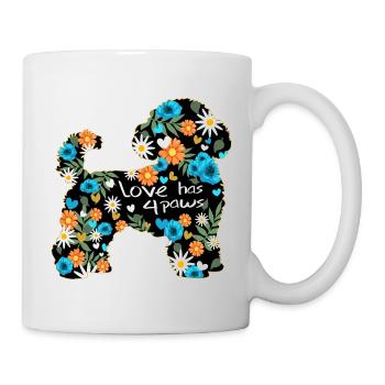 Bichon Frise Hund mit Blumen und Herzen - Tasse - Weiß - Rechts