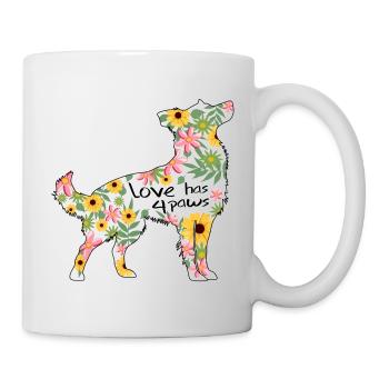 Border Collie Hund mit Blumen - Tasse - Weiß - Rechts