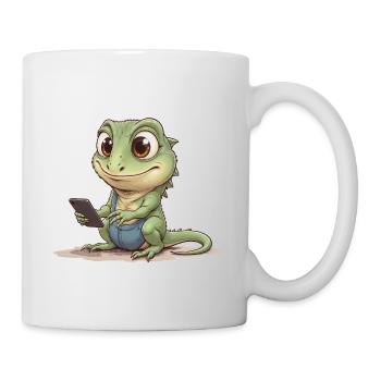 Bébé lézard avec téléphone portable - Mug blanc - blanc - Droite