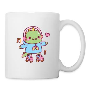 Süßer Dinosaurier mit Kapuzenpullover und Rollschuhen - Tasse - Weiß - Rechts