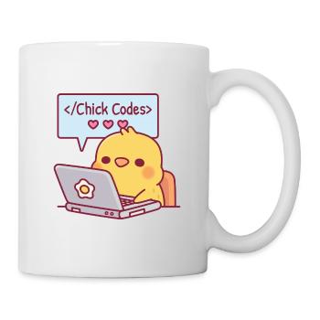 Niedliche Küken Codierung Auf Laptop Küken Codes Lustig - Tasse - Weiß - Rechts
