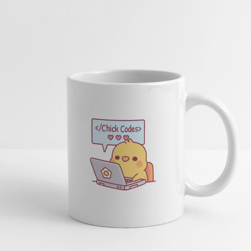 Mignon Chick Coding sur ordinateur portable Chick Codes Drôle Mug blanc