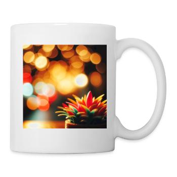 Bunte Sukkulente mit Lichtern - Tasse - Weiß - Rechts