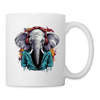 Éléphant écoutant de la musique casque - Mug blanc - blanc - Droite