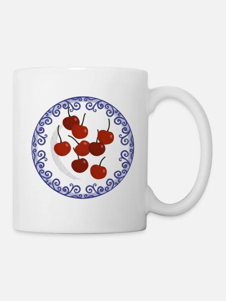 cherries on vintage plate - Mug - white