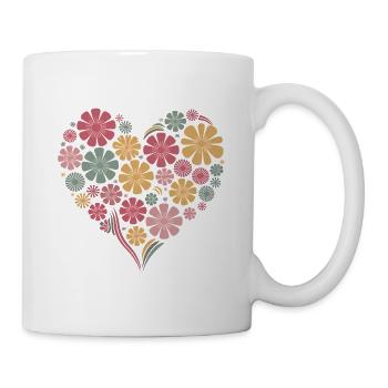 Fleurs Rouges Fleurs Vertes et Jaunes Coeur - Mug blanc - blanc - Droite