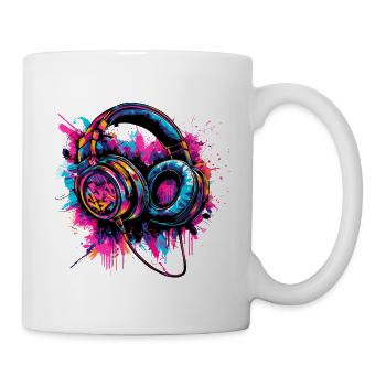 Casque, néon, musicien, dj - Mug blanc - blanc - Droite