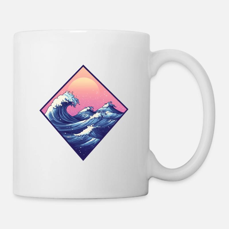 vague, paysage hokusai, style rétro, mer japonaise - Mug blanc - blanc