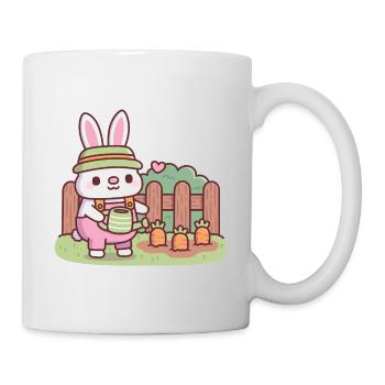 Cute Bunny Gardener Watering Carrots - Mug - white - Right