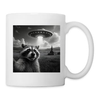 Raccoon Selfie with UFO - Mug - white - Right