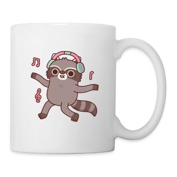 Drôle de raton laveur avec des écouteurs dansant sur de la musique - Mug blanc - blanc - Droite