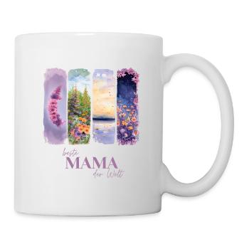 Geschenk Muttertag beste Mama Geschenk Blumen lila - Tasse - Weiß - Rechts