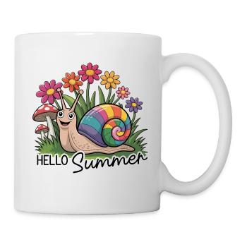 Süße Schnecke mit Blumen Hello Summer lustig - Tasse - Weiß - Rechts