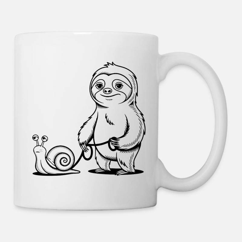 Faultier und Schnecke - Gassi gehen - Tasse - Weiß